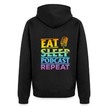 Eat Sleep Podcast Repeat - Podcast Host Podcasting - Unisex Premium Bio Zip Hoodie - Schwarz - Hinten - Nico (187cm)