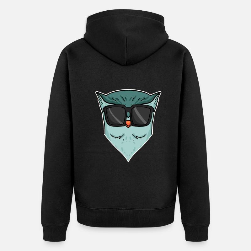 Eule mit Sonnenbrille - Unisex Premium Bio Zip Hoodie - Schwarz