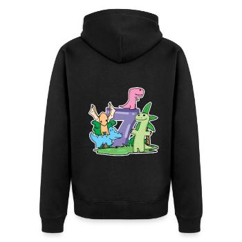 7 ans - 7ème anniversaire avec motif animal - Dino - Veste à capuche bio Premium Unisexe - noir - Dos - Nico (187cm)
