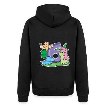 6 ans - 6ème anniversaire avec motif animal - Dino - Veste à capuche bio Premium Unisexe - noir - Dos - Nico (187cm)