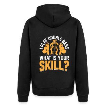 I Play Double Bass What Is Your Skill? Contrabassi - Unisex Premium Bio Zip Hoodie - Schwarz - Hinten - Nico (187cm)