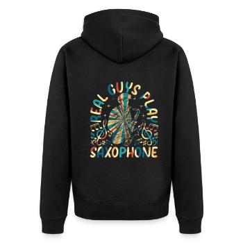 Real Guys Play Saxophone - Saxophonist Saxophone M - Unisex Premium Bio Zip Hoodie - Schwarz - Hinten - Nico (187cm)
