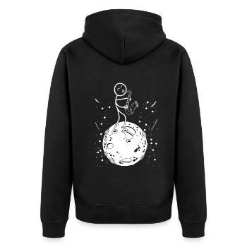 Saxophone Stick Figure On Planet Funny Saxophonist - Unisex Premium Bio Zip Hoodie - Schwarz - Hinten - Nico (187cm)
