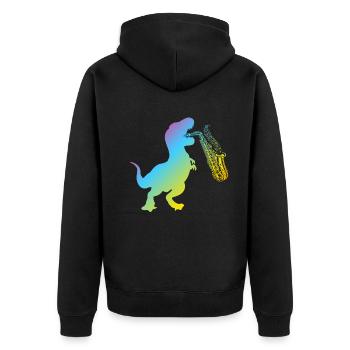 Dino Saxophone Player - Funny Saxophonist Dinosaur - Unisex Premium Bio Zip Hoodie - Schwarz - Hinten - Nico (187cm)
