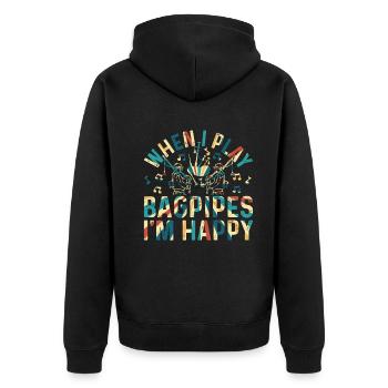 Quand je joue de la cornemuse, je suis heureux - Musicien de cornemuse - Veste à capuche bio Premium Unisexe - noir - Dos - Nico (187cm)