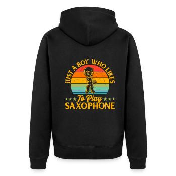 Saxophonist Boy - Just A Boy Who Likes To Pay Saxo - Unisex Premium Organic Zip Hoodie - black - Back - Nico (187cm)
