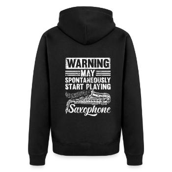 Warning May Spontaneously Start Playing Saxophones - Unisex Premium Organic Zip Hoodie - black - Back - Nico (187cm)