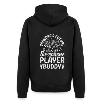 Grandpa's Future Saxophone Player Buddy - Baby Sax - Unisex Premium Bio Zip Hoodie - Schwarz - Hinten - Nico (187cm)