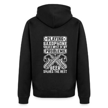 Playing Saxophone Solves Most Of My Problems - Sax - Unisex Premium Bio Zip Hoodie - Schwarz - Hinten - Nico (187cm)