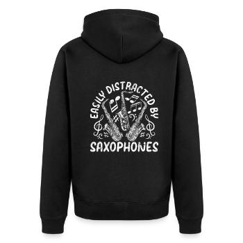 Facilement distrait par les saxophones - Saxophone Player - Veste à capuche bio Premium Unisexe - noir - Dos - Nico (187cm)