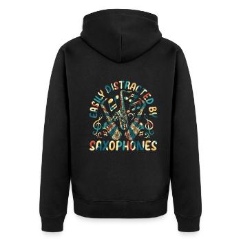 Facilement distrait par les saxophones - Saxophone Musici - Veste à capuche bio Premium Unisexe - noir - Dos - Nico (187cm)