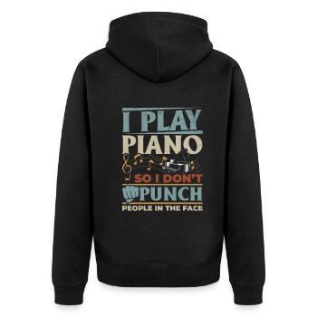 I Play Piano So I Don't Punch People In The Face P - Unisex Premium Bio Zip Hoodie - Schwarz - Hinten - Nico (187cm)