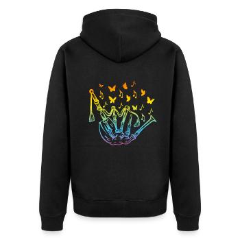 Bagpipe With Music Notes & Butterflies - Musician - Unisex Premium Bio Zip Hoodie - Schwarz - Hinten - Nico (187cm)