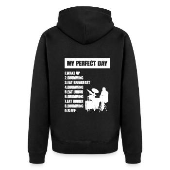 My Perfect Day Drumming Drummer Drum Set - Unisex Premium Bio Zip Hoodie - Schwarz - Hinten - Nico (187cm)