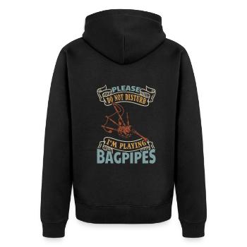 Please Do Not Disturb I'm Playing Bagpipes - Bagpi - Unisex Premium Bio Zip Hoodie - Schwarz - Hinten - Nico (187cm)