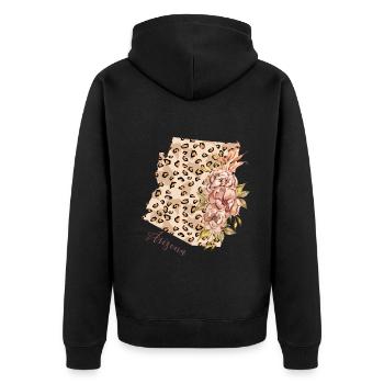 Arizona Leopard Muster State Of Arizona - Unisex Premium Bio Zip Hoodie - Schwarz - Hinten - Nico (187cm)