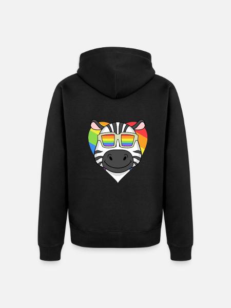 Rainbow - Zebra with glasses - Unisex Premium Organic Zip Hoodie - black