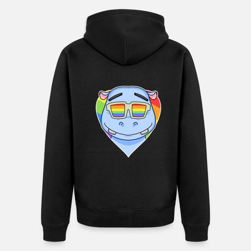 Regenbogen - Nilpferd mit Brille - Unisex Premium Bio Zip Hoodie - Schwarz