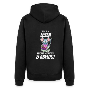 Lesen Buch Bücher Leser Geschenk - Unisex Premium Bio Zip Hoodie - Schwarz - Hinten - Nico (187cm)
