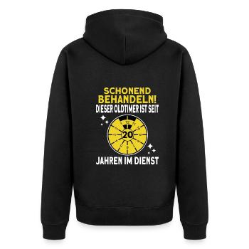 20 Jähriges Dienstjubiläum Firmenjubiläum 20 Jahre - Unisex Premium Bio Zip Hoodie - Schwarz - Hinten - Nico (187cm)