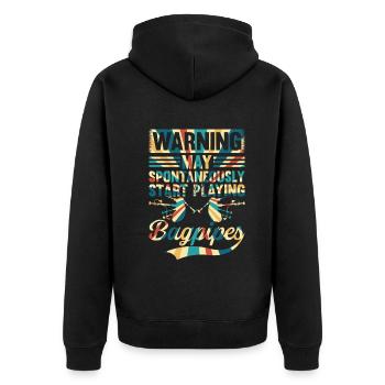 Warning May Spontaneously Start Playing Bagpipes - - Unisex Premium Organic Zip Hoodie - black - Back - Nico (187cm)