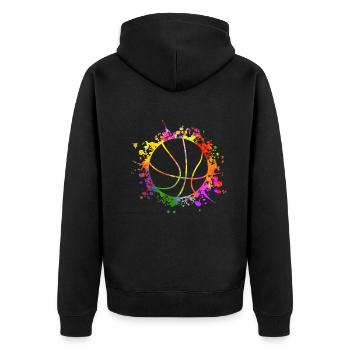 Basketball Bunte Spritzer Korbball Trainer - Unisex Premium Bio Zip Hoodie - Schwarz - Hinten - Nico (187cm)
