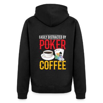 Poker Player Easily Distracted By Poker And Coffee - Unisex Premium Bio Zip Hoodie - Schwarz - Hinten - Nico (187cm)