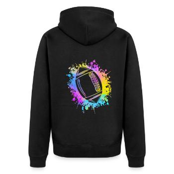 Éclaboussures colorées d’enfants de football - Veste à capuche bio Premium Unisexe - noir - Dos - Nico (187cm)