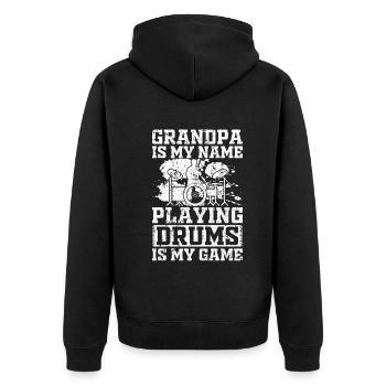 Grand-père est mon nom Jouer de la batterie est mon jeu - Tambour - Veste à capuche bio Premium Unisexe - noir - Dos - Nico (187cm)