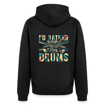 I'd Rather Play Drums - Drummer - Unisex Premium Organic Zip Hoodie - black - Back - Nico (187cm)