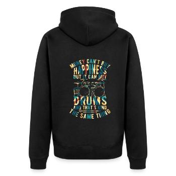 Drummer - Money Can't Buy Happiness But It Can Buy - Unisex Premium Bio Zip Hoodie - Schwarz - Hinten - Nico (187cm)