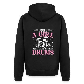 Just A Girl Who Likes To Playing Drums - Drummer Girl - Veste à capuche bio Premium Unisexe - noir - Dos - Nico (187cm)