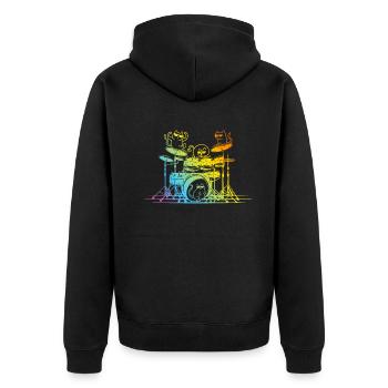 Drum Set Player Cats - Funny Drummer Cats - Unisex Premium Organic Zip Hoodie - black - Back - Nico (187cm)