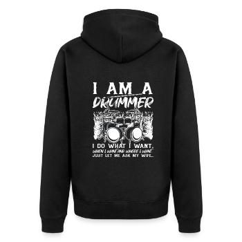 Funny Drum Player Drummer Musician Drum Player - Unisex Premium Organic Zip Hoodie - black - Back - Nico (187cm)