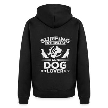 Passionné de surf et amoureux des chiens I Water Surfer - Veste à capuche bio Premium Unisexe - noir - Dos - Nico (187cm)