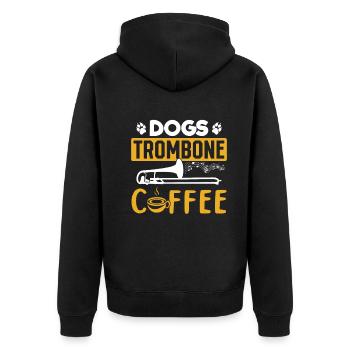 Dog Trombone Coffee Trombonist And Dog Lover Tromb - Unisex Premium Organic Zip Hoodie - black - Back - Nico (187cm)