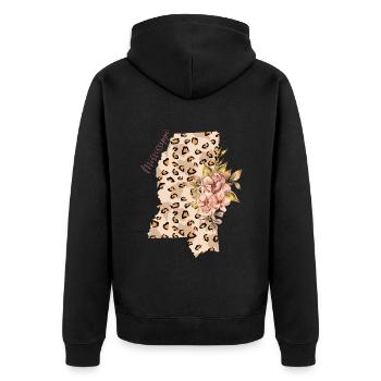 Mississippi Leopard Muster Karte Leo - Unisex Premium Bio Zip Hoodie - Schwarz - Hinten - Nico (187cm)