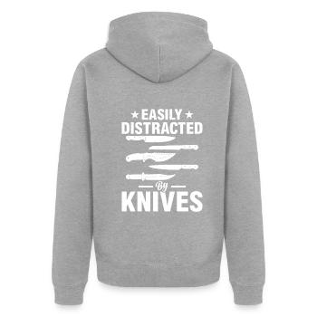 Easily Distracted By Knives Chefs Tools Cook Chef - Unisex Premium Bio Zip Hoodie - Grau meliert - Hinten - Nico (187cm)
