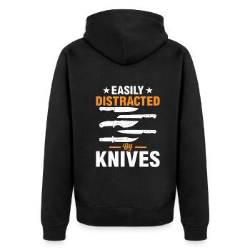 Easily Distracted By Knives Chefs Tools Kitchen Fo - Unisex Premium Organic Zip Hoodie - black - Back - Nico (187cm)