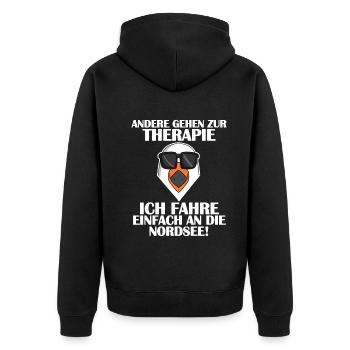 Nordsee Plattdeutsch Spruch - Unisex Premium Bio Zip Hoodie - Schwarz - Hinten - Nico (187cm)