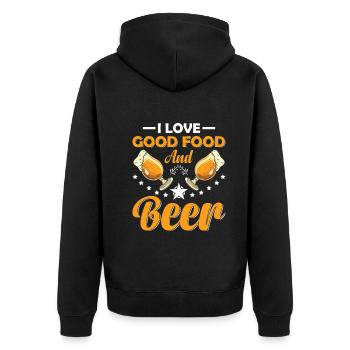 I Love Good Food And Beer Chef Drinking Food Lover - Unisex Premium Bio Zip Hoodie - Schwarz - Hinten - Nico (187cm)
