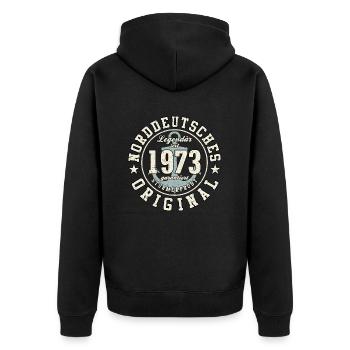 50. Geburtstag Norddeutsches Original geboren 1973 - Unisex Premium Bio Zip Hoodie - Schwarz - Hinten - Nico (187cm)