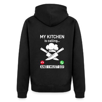 My Kitchen Is Calling And I Must Go Kitchen Chef C - Unisex Premium Organic Zip Hoodie - black - Back - Nico (187cm)