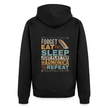 Forget Eat And Sleep Just Play The Harmonica And M - Unisex Premium Bio Zip Hoodie - Schwarz - Hinten - Nico (187cm)