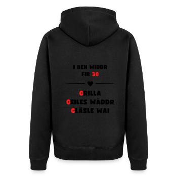 Grillen Sonne Sommer Schwaben Wein Leben genießen - Unisex Premium Bio Zip Hoodie - Schwarz - Hinten - Nico (187cm)