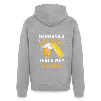 Harmonica Music And Beer That's Why Im Here Harmon - Unisex Premium Bio Zip Hoodie - Grau meliert - Hinten - Nico (187cm)