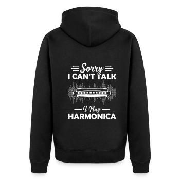 Sorry I Cant Talk I Play Harmonica Harmonica Instr - Unisex Premium Organic Zip Hoodie - black - Back - Nico (187cm)