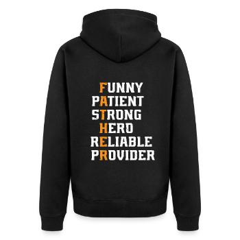 Father's Day - Funny Patient Strong Hero Reliable - Unisex Premium Organic Zip Hoodie - black - Back - Nico (187cm)