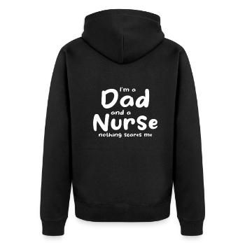 Soins infirmiers - Je suis un père et une infirmière Rien n’effraie - N - Veste à capuche bio Premium Unisexe - noir - Dos - Nico (187cm)