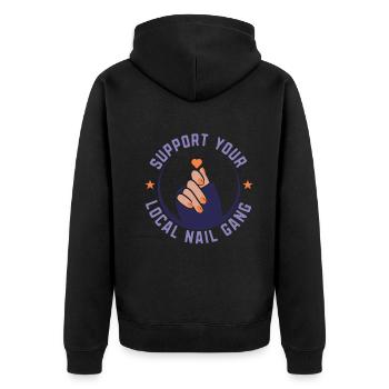 Unterstützen Sie Ihren Lokalen Nail Gang Nail Tech - Unisex Premium Bio Zip Hoodie - Schwarz - Hinten - Nico (187cm)